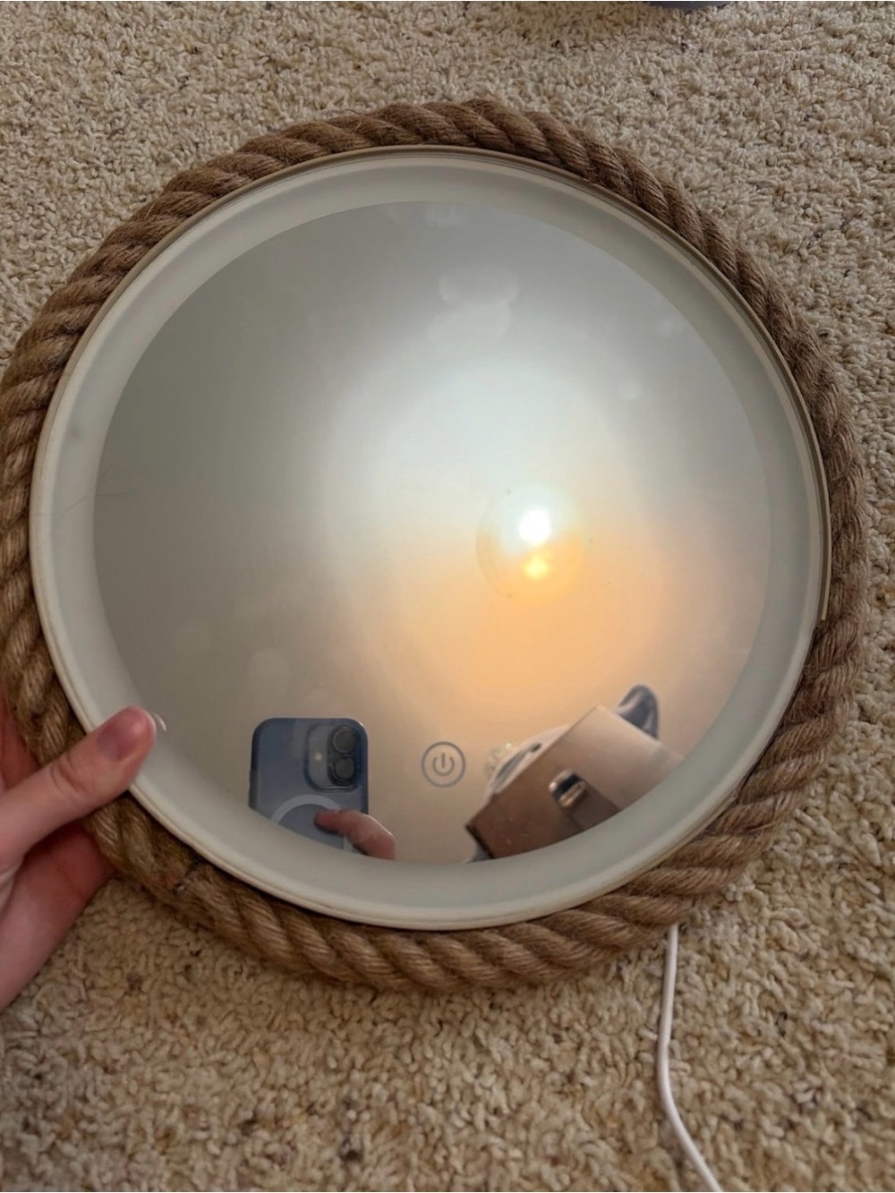 T.J.Maxx Coastal Rope Round Wall Mirror in Brown and White